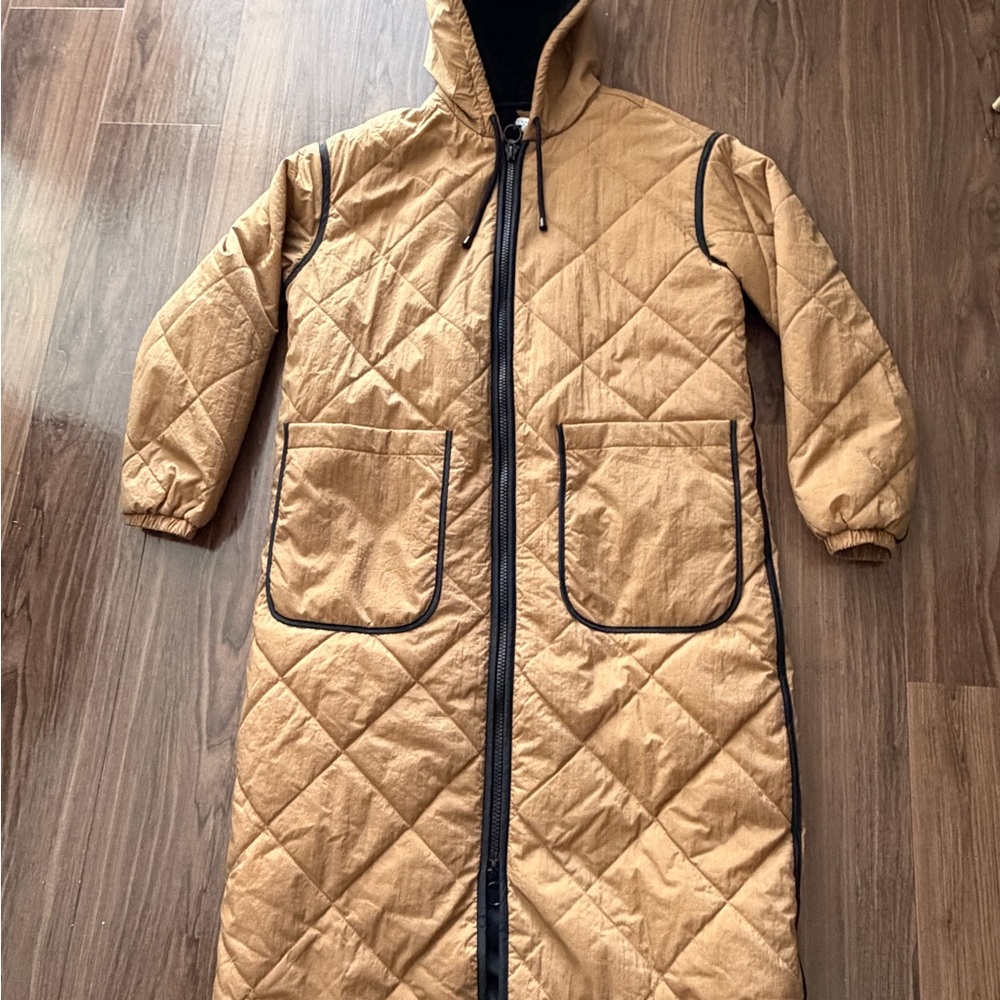 Tan Quilted Long Jacket